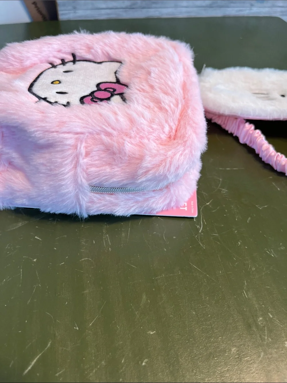 Hello Kitty Pink and White Fuzzy Eye Mask with Matching Pouch